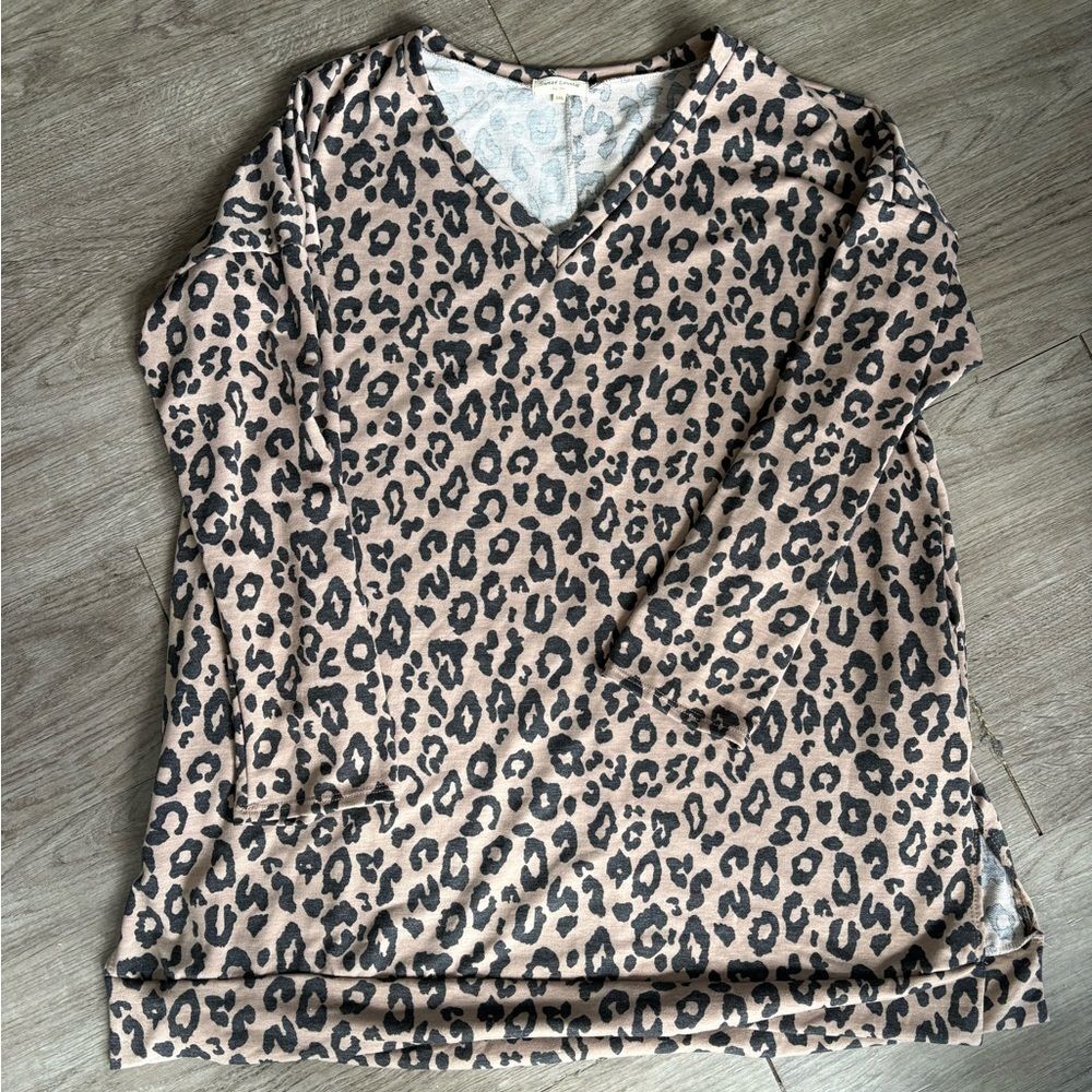 Sweet Lovely by Jen Leopard Print V-Neck Sweater Top 3XL